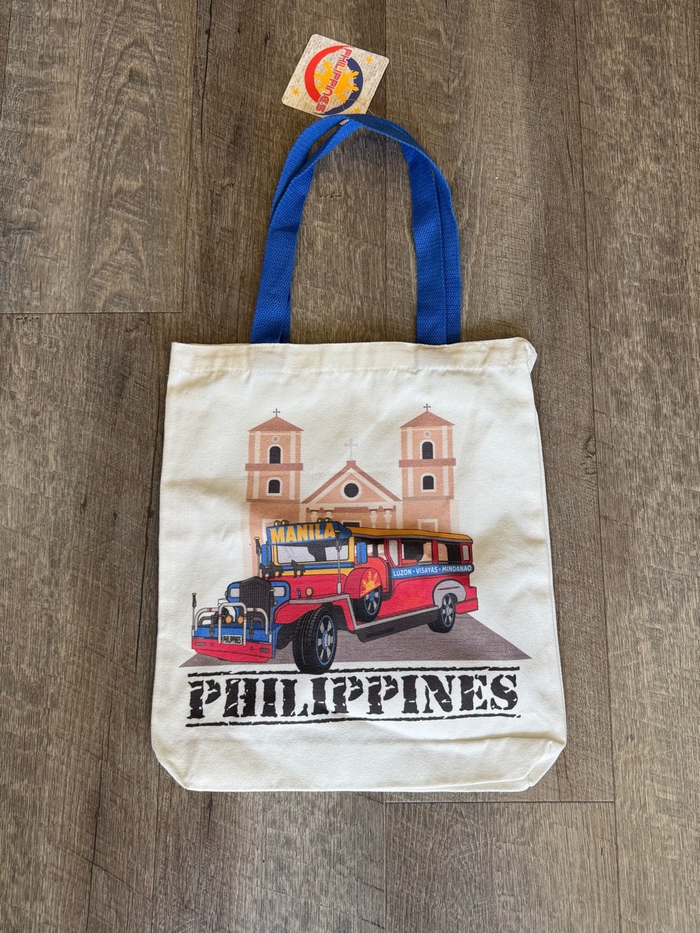 Philippines Jeepney Canvas Tote with Blue Handles